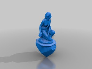 a rendering of a 3D model of the sculpture "Ruth Gleaning" by Randolph Rogers, shown in blue, against a grey background