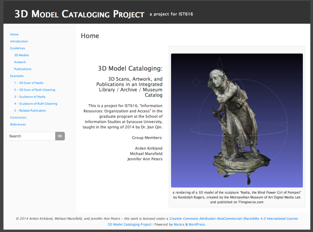 A screenshot of a website created to showcase our group project to catalog 3 D models of artwork at the Metropolitan Museum of Art