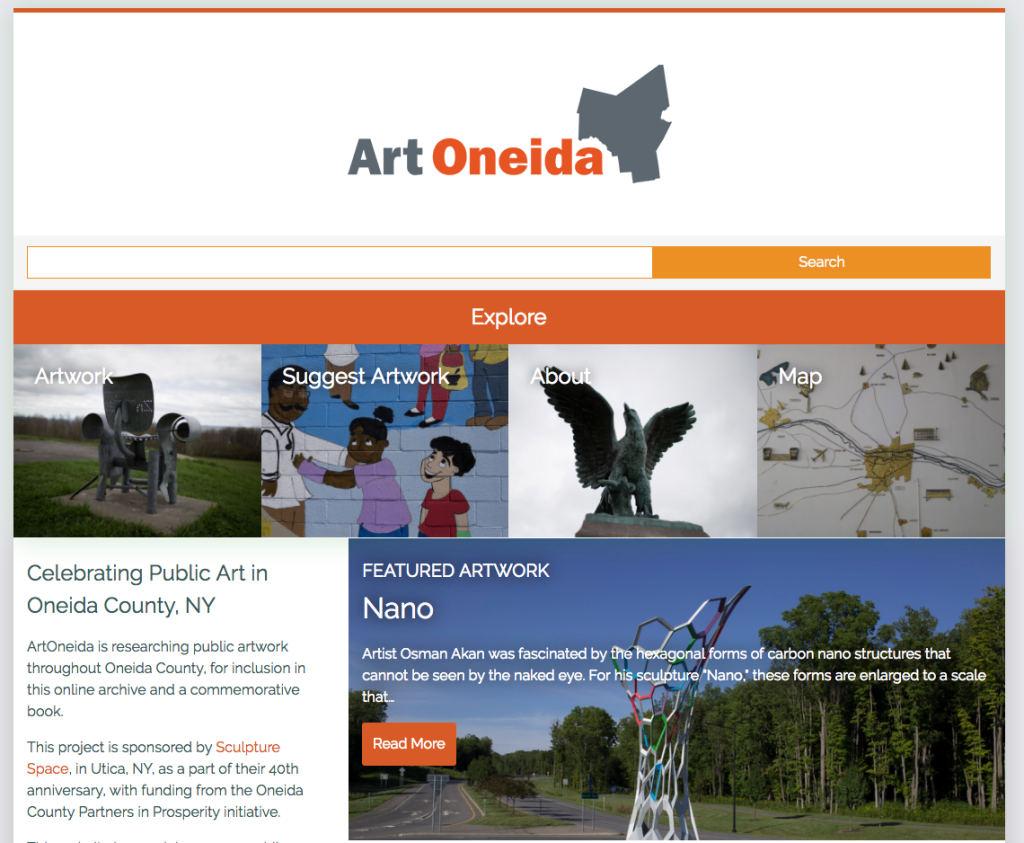 home page for the ArtOneida website with 5 images of local art