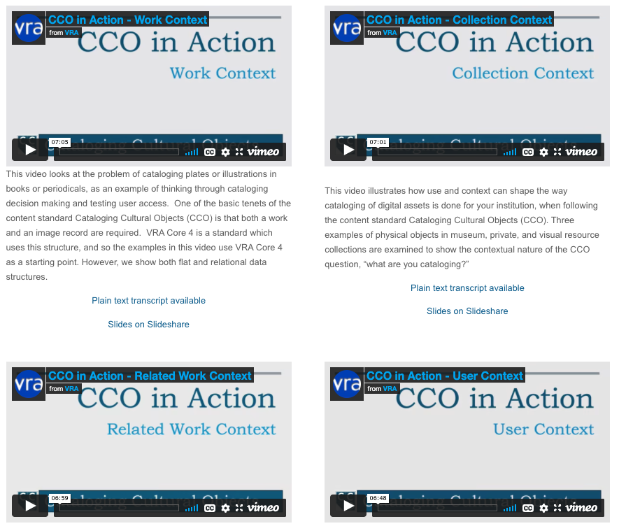 A screenshot of one of the webpages for the CCO showing embedded video tutorials.